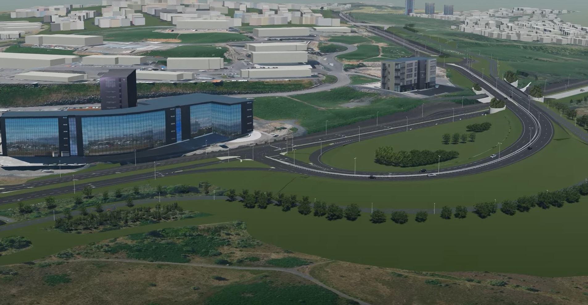 Horft til SV eftir nýjum Arnarnesvegi.