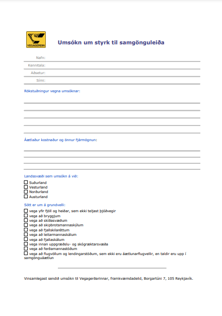 Umsókn um styrk til samgönguleiða
