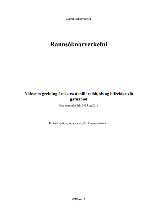 Nákvæm greining árekstra á milli reiðhjóls og bifreiðar við gatnamót