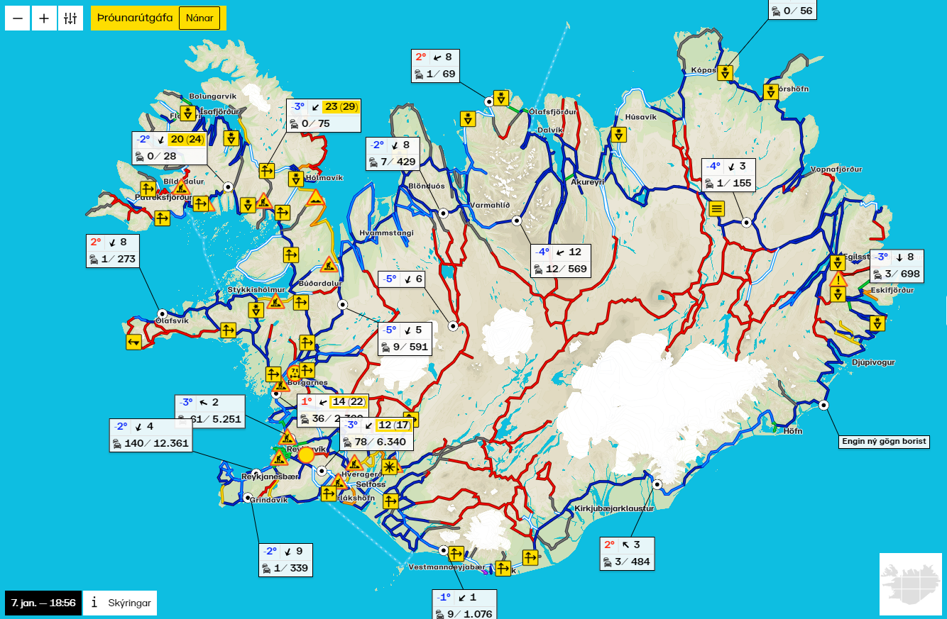 umferdin.is, mynd tekin kl. 19.00 laugardaginn 07.01.2023.