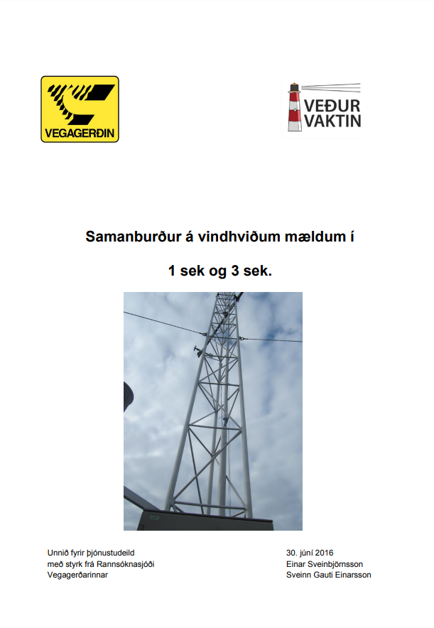 Samanburður á vindhviðum mældum í 1 sek og 3 sek.