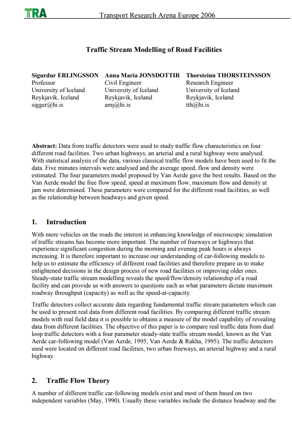 Traffic Stream Modelling of Road Facilities