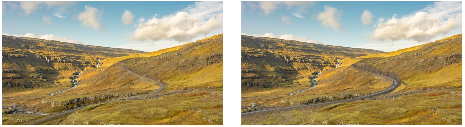 Berufjörður, Vagnabrekka. Ný veglína á hægri mynd.