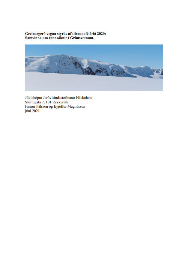 Grímsvatnahlaup, vatnsgeymir, upphaf og rennsli (greinargerð um verkefnið 2020)