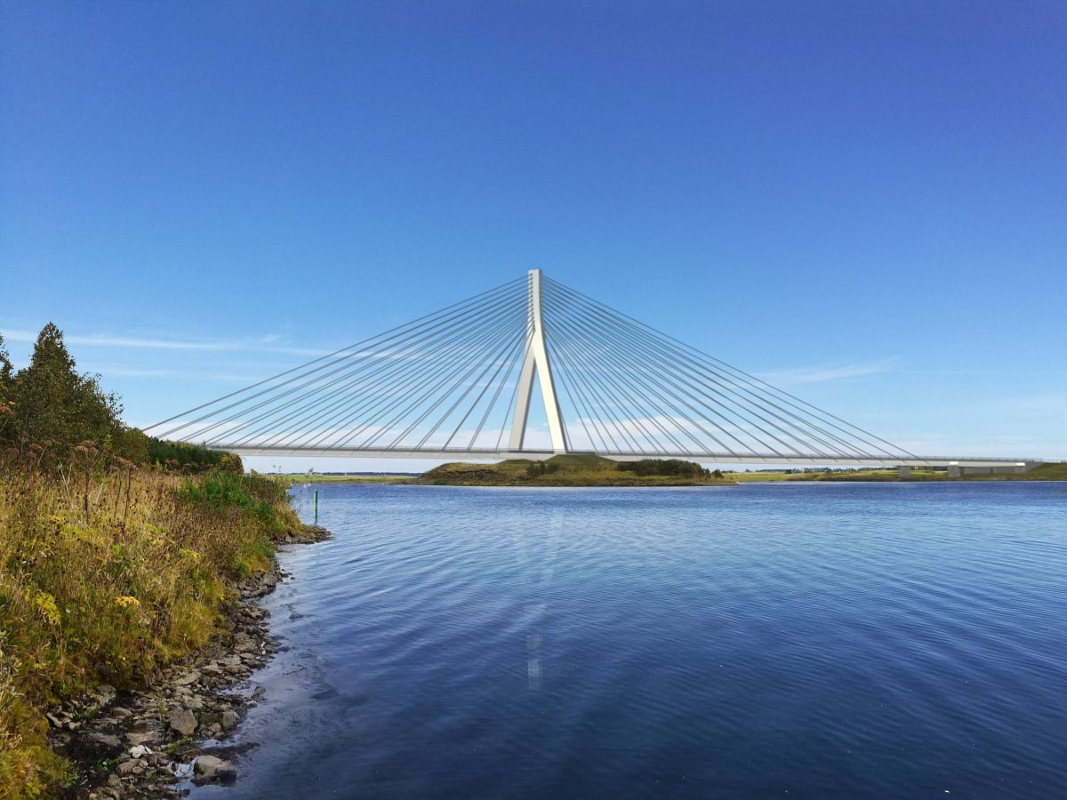 Teikning af brúnni séð úr suð-austri