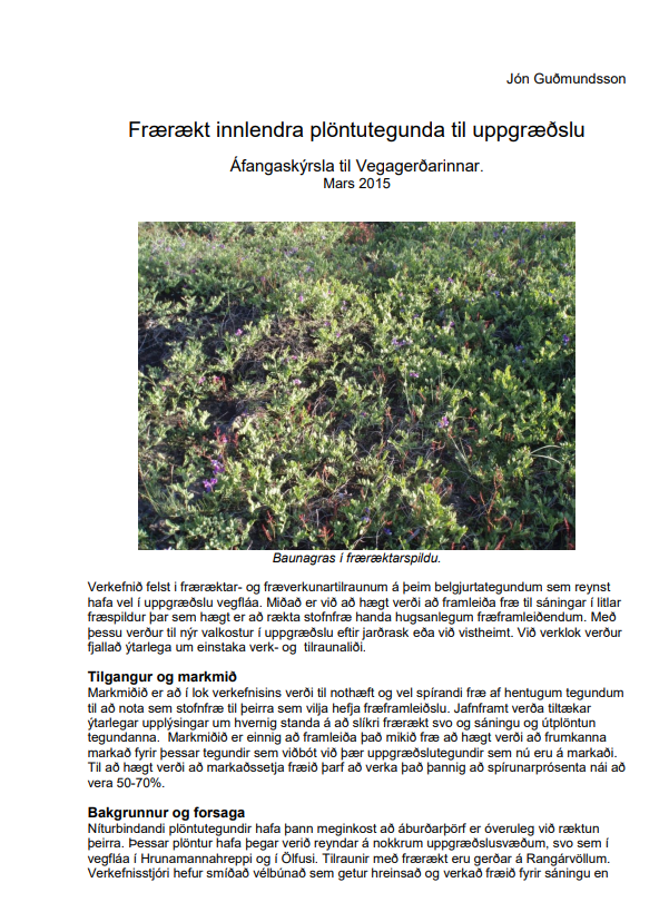 Frærækt innlendra plöntutegunda til uppgræðslu