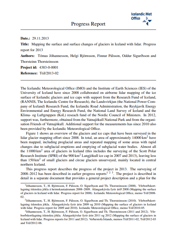 Mælingar á yfirborði og yfirborðsbreytingum íslenskra jökla meið leysimælingum