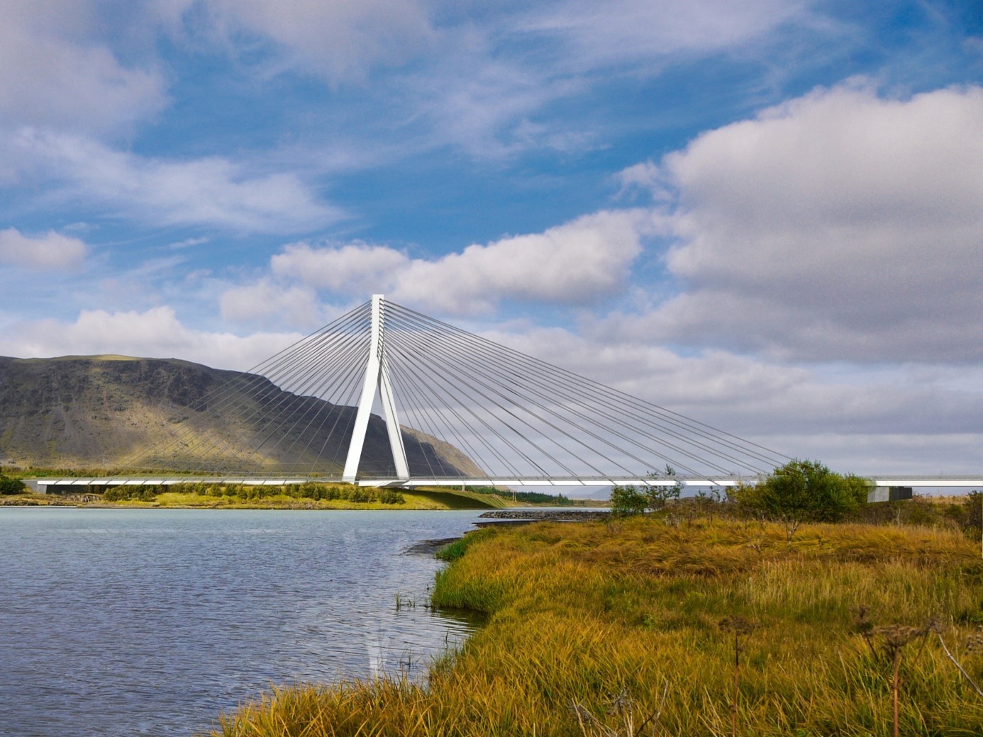 Tölvuteikning af nýrri Ölfusárbrú.