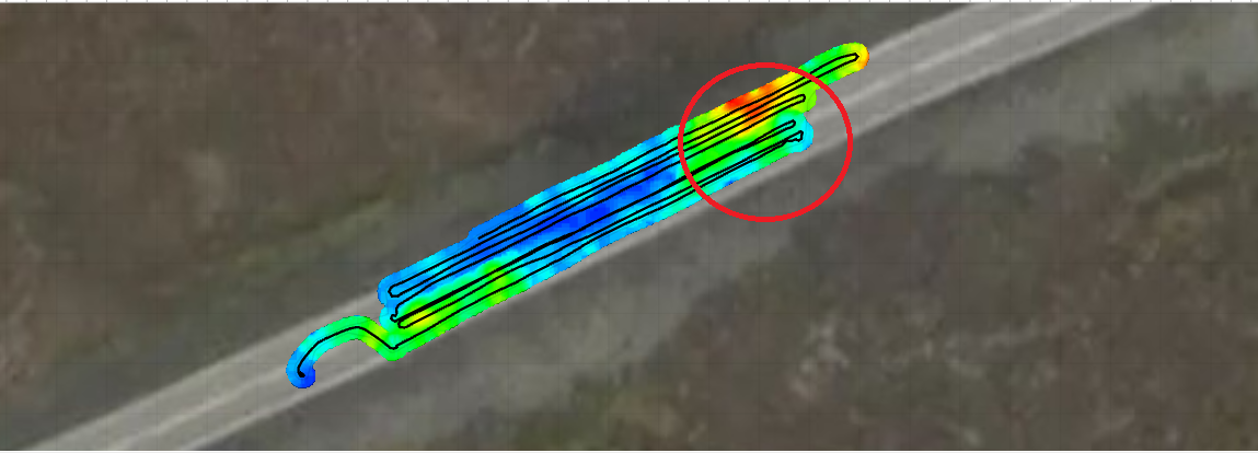 Mæling á Nesvegi sem sýni holrými í veginum.