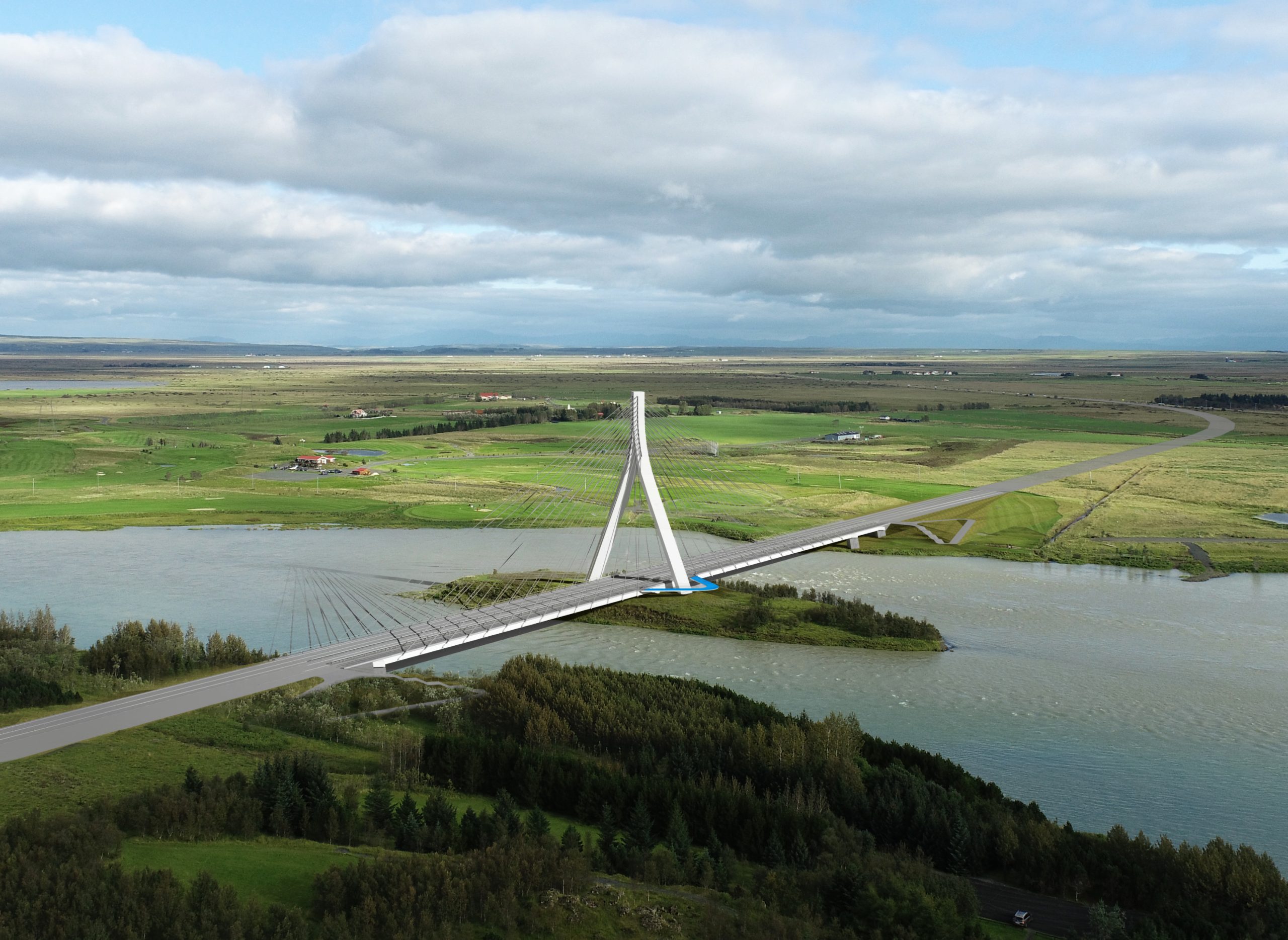 Ölfusárbrú séð úr vestri. Tölvugerð mynd.