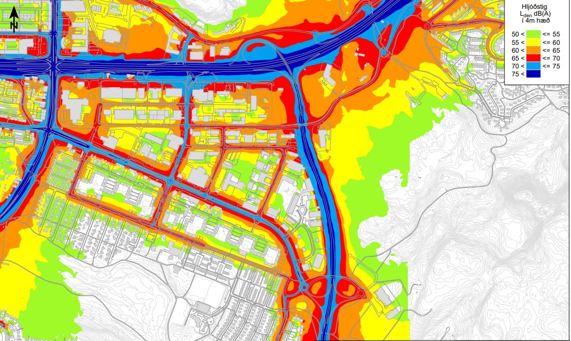 Litirnir segja til um hve hávaðinn er mikill.