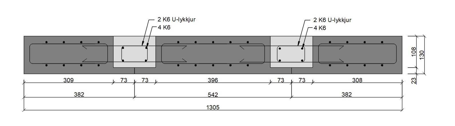 Teikning af U-lykkjutengingu sem notuð var við prufu
