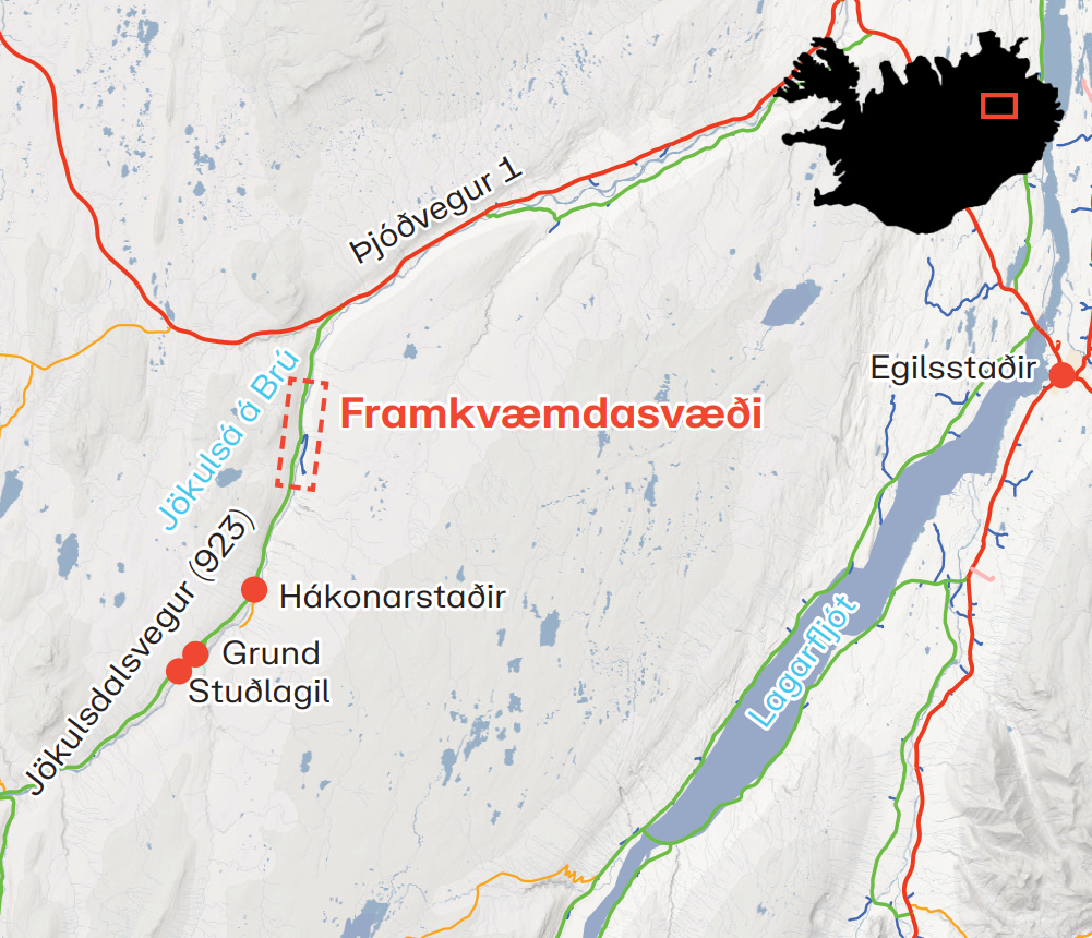 Kortið sýnir framkvæmdakaflann sem kláraður var í sumar.