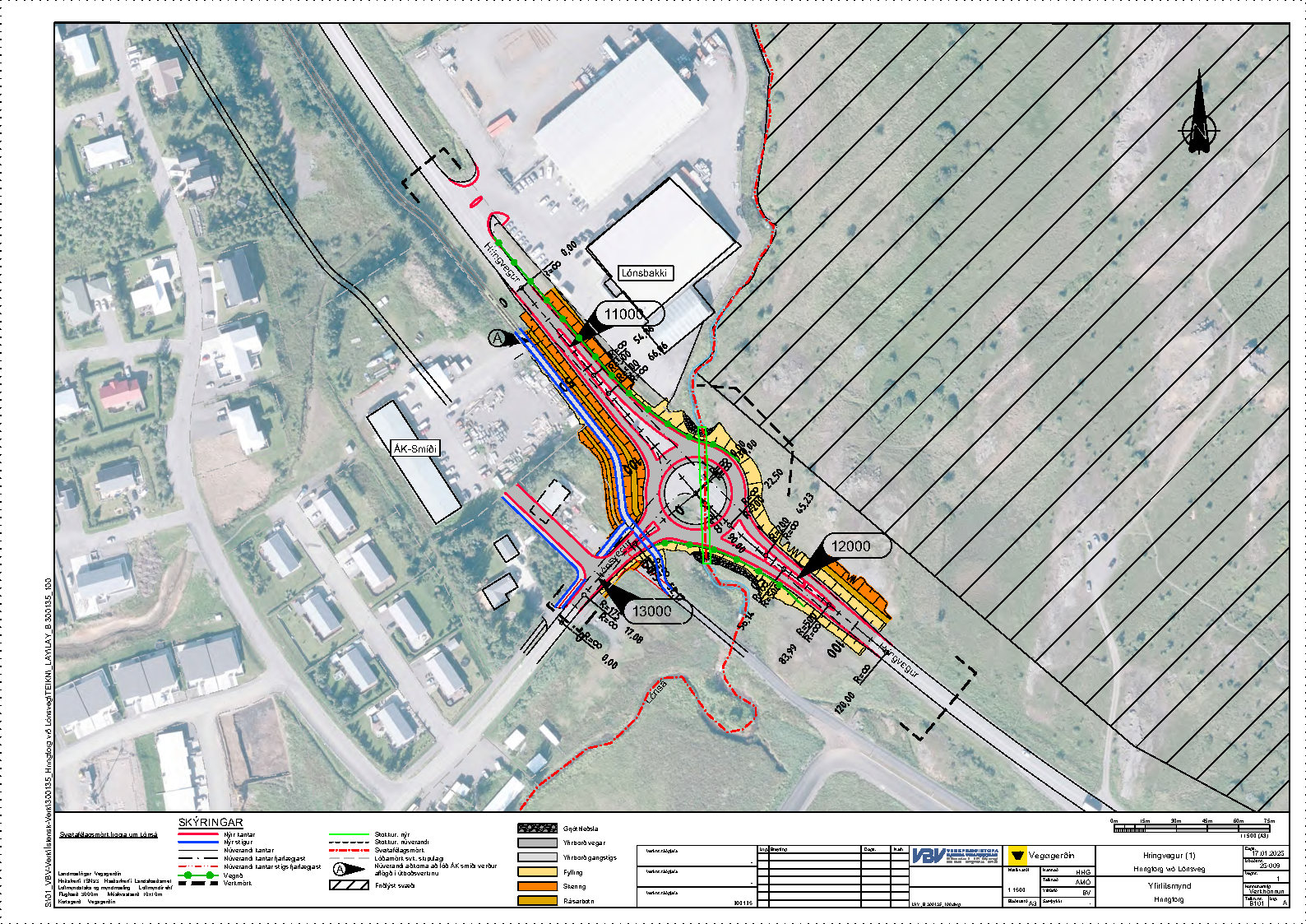 Teikning sem sýnir nýtt hringtorg á mótum Hringvegar og Lónsvegar við Akureyri.