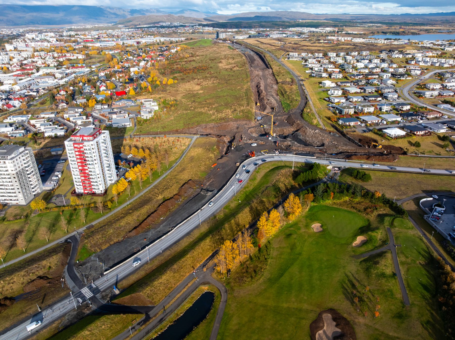 Hér sést vegstæði Arnarnesvegar milli Rjúpnavegs og Breiðholtsbrautar.