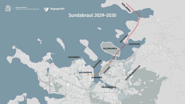 Áætluð leið Sundabrautar.