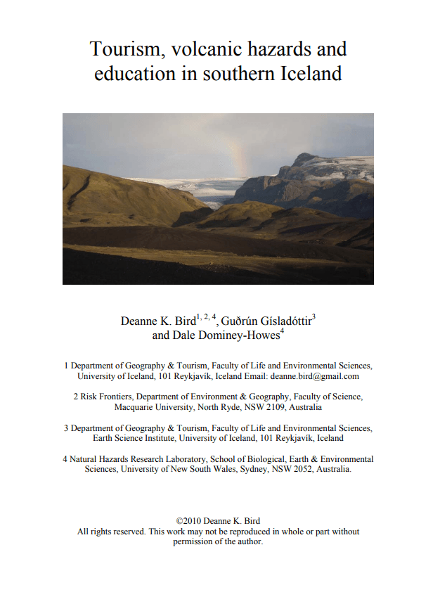 Tourism, volcanic hazards and education in southern Iceland