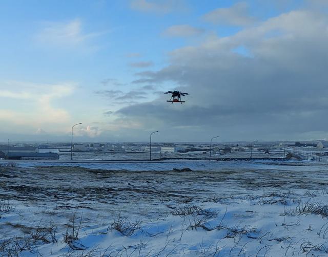 Jarðsjánni er flogið í hnitakerfi yfir það svæði sem mælt er hverju sinni, hálftíma í senn.