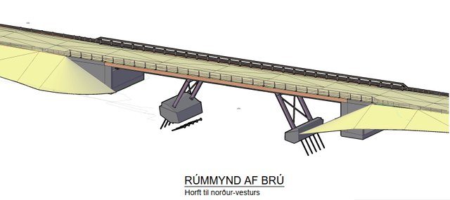 Brú yfir Skraumu verður 43 m. löng.