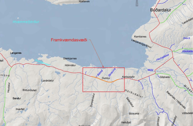 Framkvæmdasvæðið nær frá Ketilsstöðum að Gunnarsstöðum.
