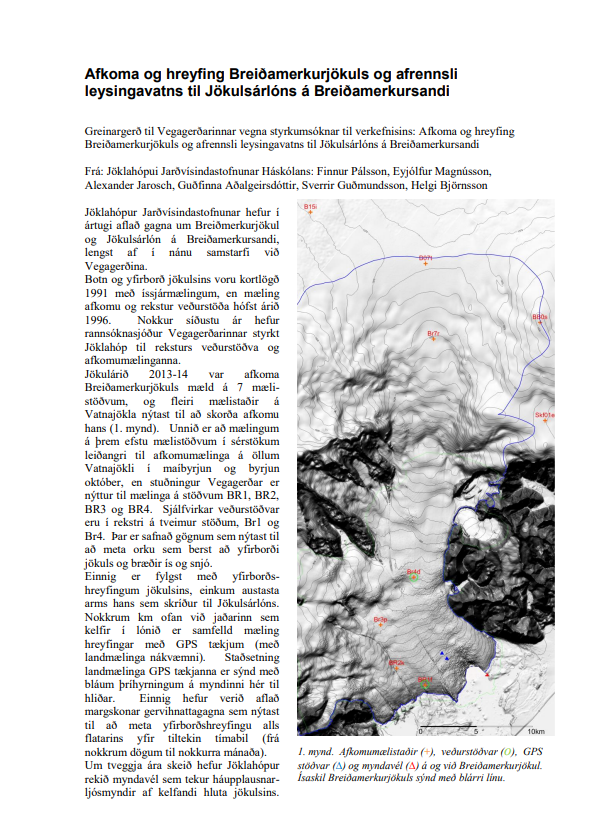 Afkoma og hreyfing Breiðamerkurjökuls og afrennsli leysingavatns til Jökulsárlóns á Breiðamerkursandi